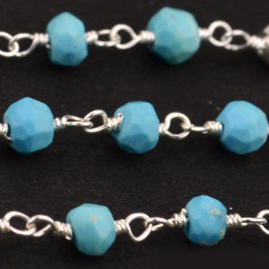 Turquoise With Silver Pyrite Faceted Bead Rosary Chain 3-3.5mm Silver Plated Bead Rosary 5FT