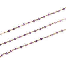Load image into Gallery viewer, Shaded Amethyst Faceted Bead Rosary Chain 3-3.5mm Gold Plated Bead Rosary 5FT
