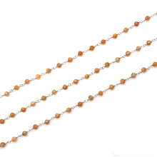 Load image into Gallery viewer, Sunstone Faceted Bead Rosary Chain 3-3.5mm Silver Plated Bead Rosary 5FT
