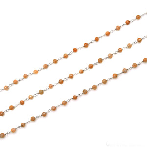 Sunstone Faceted Bead Rosary Chain 3-3.5mm Silver Plated Bead Rosary 5FT