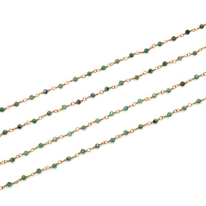 5ft Emerald Faceted 2-2.5mm Gold Wire Wrapped Beads Rosary | Gemstone Rosary Chain | Wholesale Chain Faceted Crystal