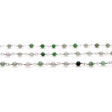 Load image into Gallery viewer, Shaded Green Rutile Faceted Bead Rosary Chain 3-3.5mm Silver Plated Bead Rosary 5FT
