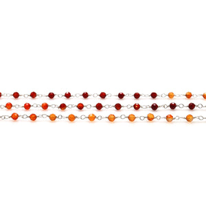Carnelian & Citrine Faceted Bead Rosary Chain 3-3.5mm Silver Plated Bead Rosary 5FT