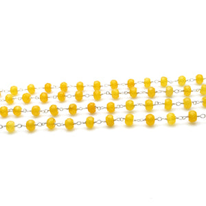 Yellow Jade Faceted Large Beads 5-6mm Silver Plated Rosary Chain