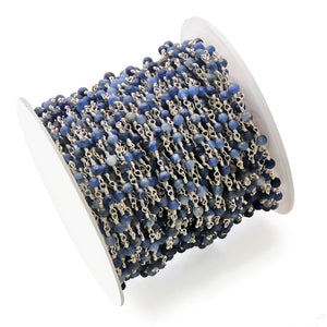 Sodalite Faceted Bead Rosary Chain 3-3.5mm Silver Plated Bead Rosary 5FT