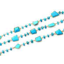 Load image into Gallery viewer, Turquoise 10-15mm Free Form Gold Plated Bezel Continuous Connector Chain
