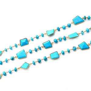 Turquoise 10-15mm Free Form Gold Plated Bezel Continuous Connector Chain