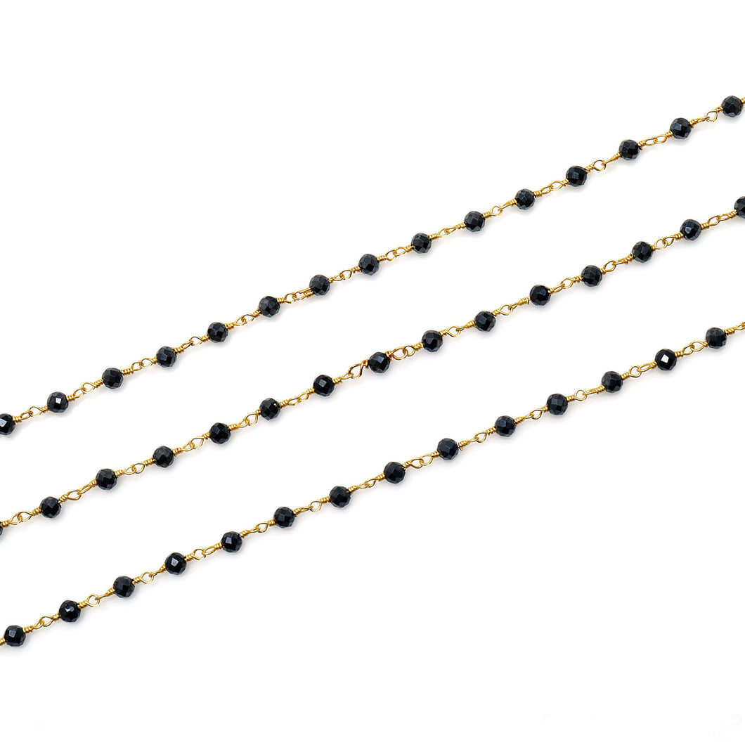 5ft Black Pyrite 3-3.5mm Gold Wire Wrapped Beads Rosary | Gemstone Rosary Chain | Wholesale Chain Faceted Crystal