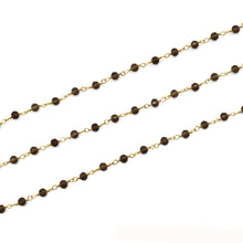 Load image into Gallery viewer, Smokey Topaz Faceted Bead Rosary Chain 3-3.5mm Gold Plated Bead Rosary 5FT
