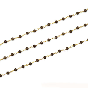 Smokey Topaz Faceted Bead Rosary Chain 3-3.5mm Gold Plated Bead Rosary 5FT